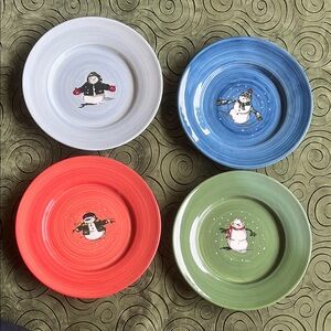 Vintage (1998?) Eddie Bauer - Set of Four Snowman Plates + 3 extra